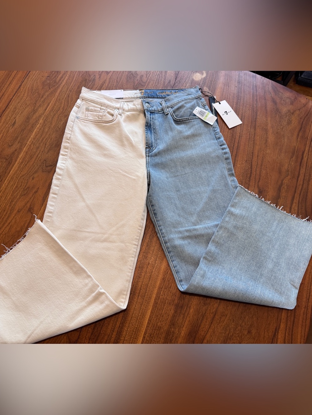 7 For All Mankind Two Tone Alexa Wide Leg Crop Jeans Sz 30 Cloud Sky NEW w Tags